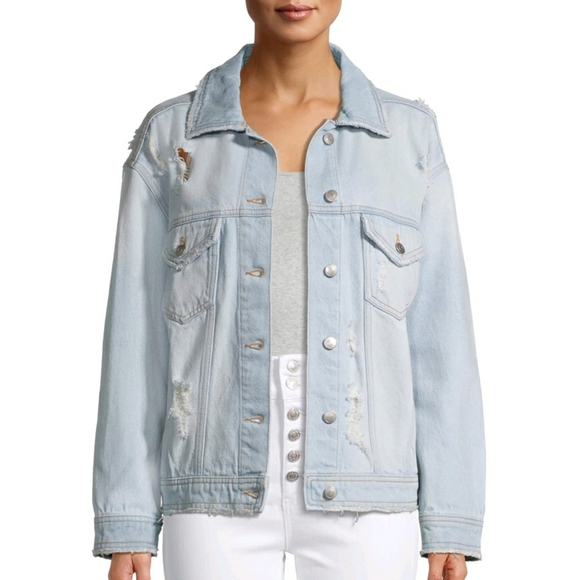 No Boundaries Distressed Jean Jacket - Picture 1 of 10